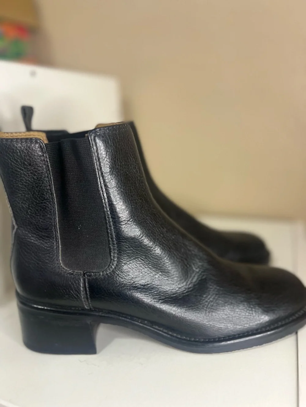 Franco Sarto Black Leather Chelsea Ankle Boots Almond Toe Size 8.5